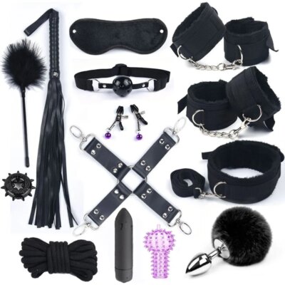 Erotic Sex Toys For Women Adults Games Nylon Bondage BDSM Kits Handcuffs Sex Whip Mouth Gag Rabbit Tail Anal Plug 1