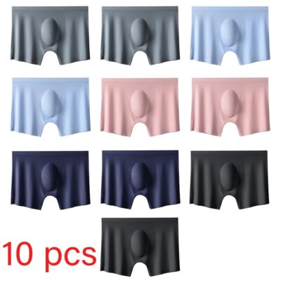 10 Pcs/Lot Men's Summer Ice Silk Boxers Briefs Seamless Underwear Lingerie Underpants Shorts Ultra-thin Breathable Sexy Panties 1