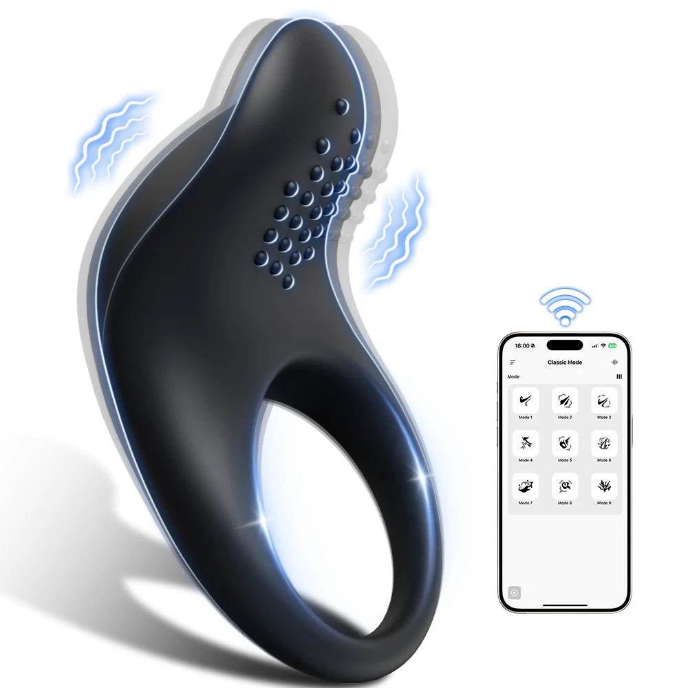 Vibratorinis peniso žiedas su programėle vyrų seksualumui pagerinti