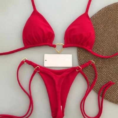 RUOTONSEPT Sexy Halter Solid color Bikini Set Women's Swimsuit Two-piece Triangle Thong Swimwear Bathing Suit Brazilian Biquinis 1