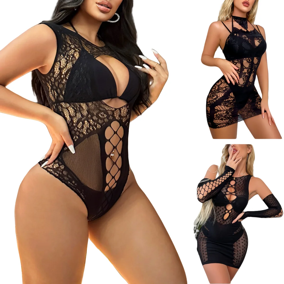 NEWFUNJOIN seksuali bodystocking erotinė lingerie suknelė moterims