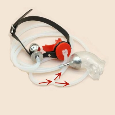 BDSM Silicone Metal Holy Water Adult Game Male Wearing Urinal Mouth Plug Hollow Enema Anal Plug SM Anal Vaginal Flushing Sex Toy 1