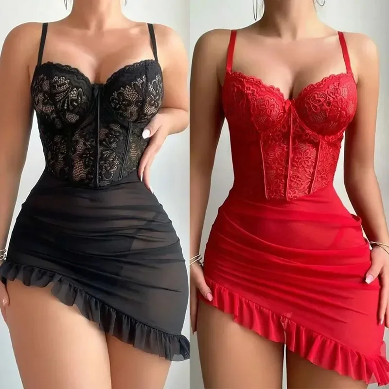 Skaidri apvijimo liemenė erotiška nuogumo komplektas sexy tinklinė naktinė suknelė