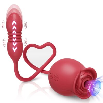 Rose Sucking Sex Toys Dildo Vibrator for Women 3in1 Thrusting G Spot Anal Vibrators Stimulator Female Vibrating Egg Adult Toys 1