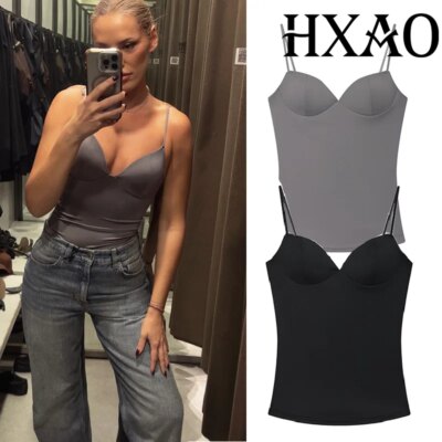 HXAO Sleeveless Slip Top Women Corset Crop Tops Woman Party Bustier Gray Brown Black Top Female Backless Sexy Camisole Bra Top 1