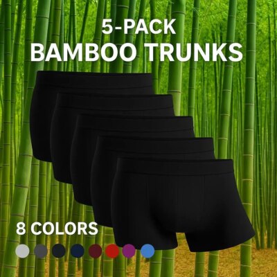 5 Packs Bamboo Boxers Man XL XXL XXXL XXXXL 5XL 6XL Plus Size Underwear Men Flat Feet Gym Shorts Panties Black Underpants Gifts 1