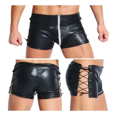 Fashion Men's Shiny PVC Leather Shorts Latex Nightclub Stage Short Pants Zipper Men Club Party Dance Casual Shorts with Pockets 1