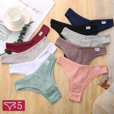 5Pcs/Set Women Cotton Brazilian Panties V Waist Female Underwear Comfortable Underwear Low Rise T-Back Bikini Girls Lingerie New 1