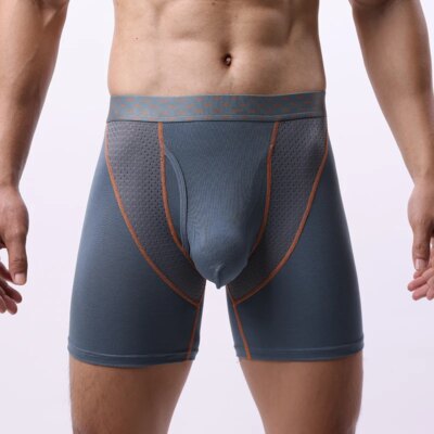 EUR Size Men's Boxer Shorts Underwear Ice Silk Mesh Breathable Panties Sexy U Bulge Pouch Mid-rise Long Leg Underpants Homme 1