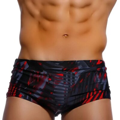Men Swimwear Brazilian Traditional Cut Swimsuits Swim Bikini Surf Boxer Briefs Board Shorts Trunks Black and Red Sunga 1