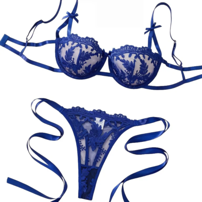 Lady Floral Embroidery Lingerie Set Women Sheer Bra and Brief Underwear Set Satin Sexy Intimates Underwear 1