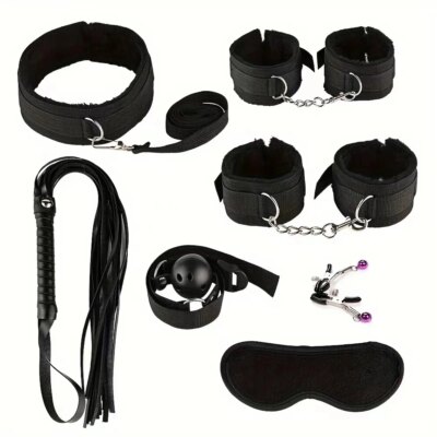 Sex Toy BDSM Kits Plush Bondage Set Handcuffs Sex Games Whip Gag Nipple Clamps Toys For Couples No Vibrator Exotic Accessories 1