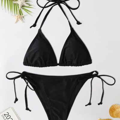 2Pc/Set 2024 Fashion Sexy Swimsuit Women Bikinis Set Triangle Swimwear String Beachwear Thong One Piece Suits Brazilian Biquini 1