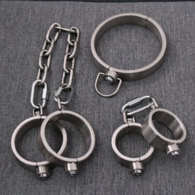 Heavy Duty Stainless Steel Handcuffs Ankle Cuffs Neck Collar Press Lock BDSM Restraints Bondage Adult Games Sex Toys for Couples 1