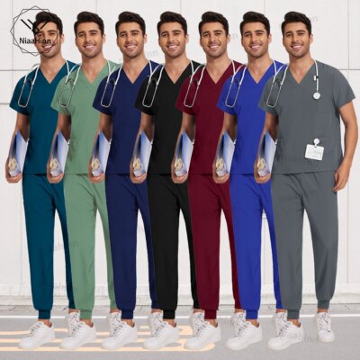 Scrubs Men Women Wholesale Scrubs Uniforms Medical Jogger Set Nurses Accessories Dental Clinic Pet Grooming Scrub Top Pants Sets 1