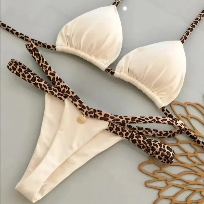 Moterų bikini leopardo raštu paplūdimio kostiumėlis sexy pūpas šortai
