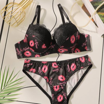 High Quality Printed Patchwork Lace Sexy Lingerie Set For Women's Push Up Bras With Steel Ring Underwear A2174 1