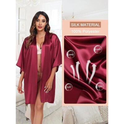 Pajamas women summer European and American ladies lace-up bathrobe sexy morning gown home dress can wear ice silk robe 1