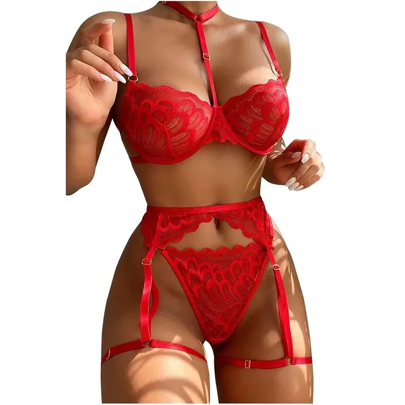 Seksuali Babydoll Nėrimo Komplektas su Liemenėle ir Klotyniu Moterims