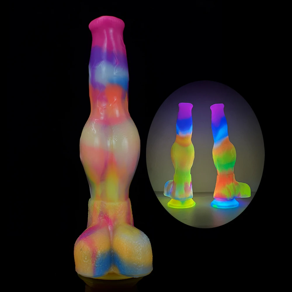FAAK šviesiantis šuns mazgo dildo su siurbtuvu ilgas vilko penis glotas analinis