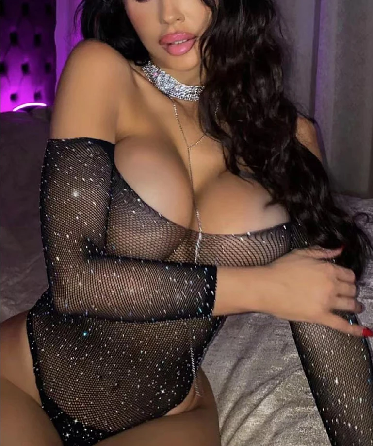 Seksi Babydoll naktinė apranga su blizgančiais kristalais elastinga S-XXL