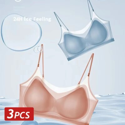 3PCS Ultra-Thin Breathable Ice Silk Bras Women's Seamless Back Halter Vest Wrap Bras Chest Gather Together Light Breathable Tops 1