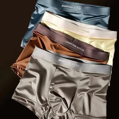 4pcs Luxury Summer Smooth Cool Satin-like Men's Boxer Shorts Underpants Breathable Crotch Male Underwear Panties Boxer Brifes 1