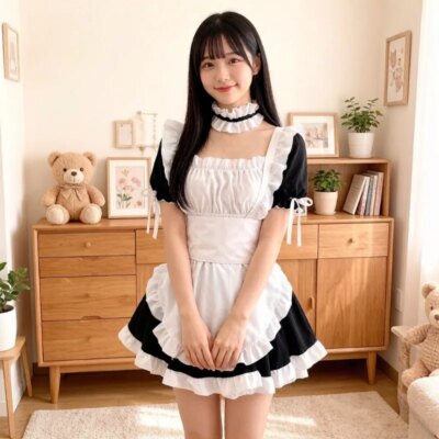 Cute Japanese Maid Outfit Sweet Lolita Cosplay Costume Black White Uniform Full Set Gothic Lace Party Halloween Stage Wear 1