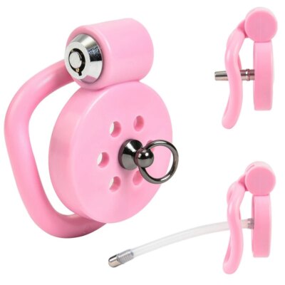 Pink Male Penis Chastity Cage Set Small Bird Chastity Cage 5 Cock Rings With Urethral Sound Plug Penis Bondage Slave Man Sex Toy 1