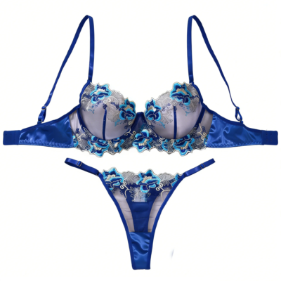 A set of sexy blue lingerie, featuring floral patterns, combining charm and sexiness ZA825146 1