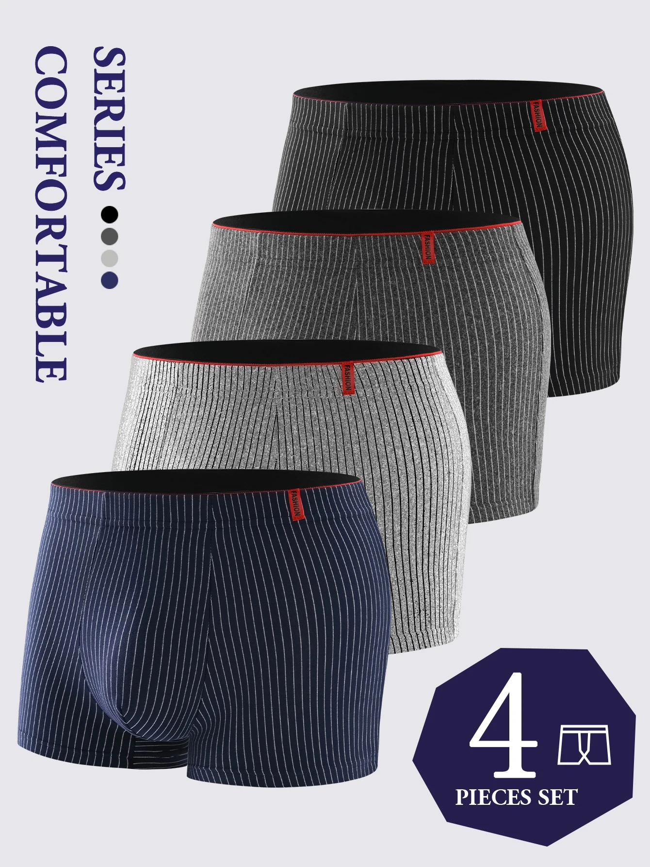 4 vnt. vyriškų boxer šortų minkšti kvėprantys patogūs vyriški brifiniai dryžuoti trendingai asmeningi laisvi boxer