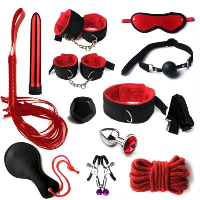 BDSM Sex Kits Bdsm Bondage Adults Sex Toys For Women Men Handcuffs Nipple Clamps Whip Spanking Sex Metal Anal Plug Vibrator Butt 1