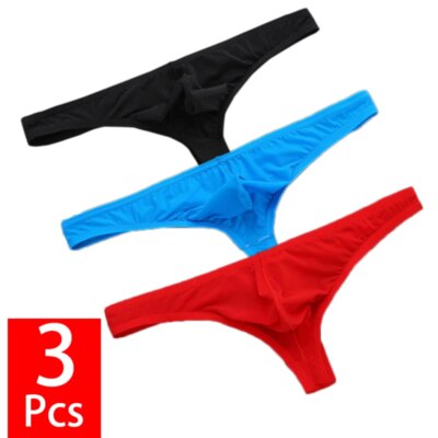 3Pcs/set Ice Silk Panties Ultra-thin T-Back Tanga Breathable Underpants Sexy Mens Low Waist G-string U Pouch Underwear Thongs 1