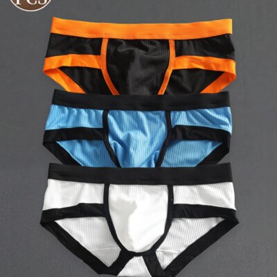 3PCS Men's triangle underwear Low waist youth underpants  Raised loose comfortable breathable Men's panties 1