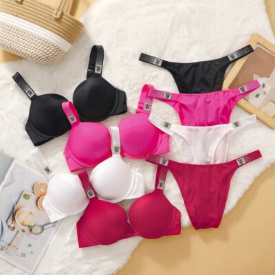 Victoria's Secret New Fashion Lace Push Up Bra Panty Set Sexy Lingerie Underwired Sleepwear Plus Size Women Adjustable Straps 1