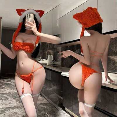 Sexy Fox Girl Cosplay Costumes Women Erotic Lingerie Hollow Bra Set Nightgown Uniform Kawaii Anime Sex Porn Roleplay Outfits ﻿ 1