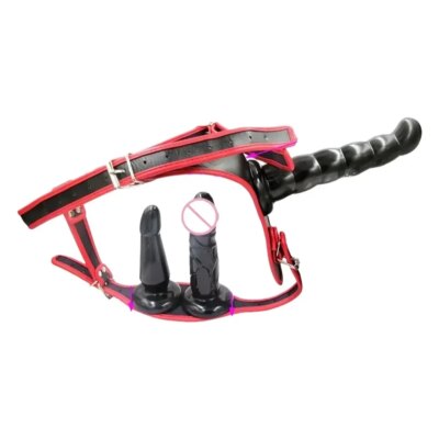 Strap on Realistic Double Dildo Female Chastity Belt Chastity Devices with Anal Plug Vagina Plugs Leather for Women Adult Games 1