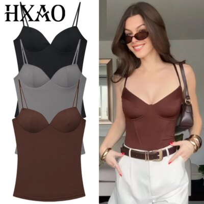 HXAO Burgundy Slip Top Women Summer Sexy Corset Tanks & Camis Fashion Sleeveless Backless Bra Top Chic Elegant Bustier Camisole 1