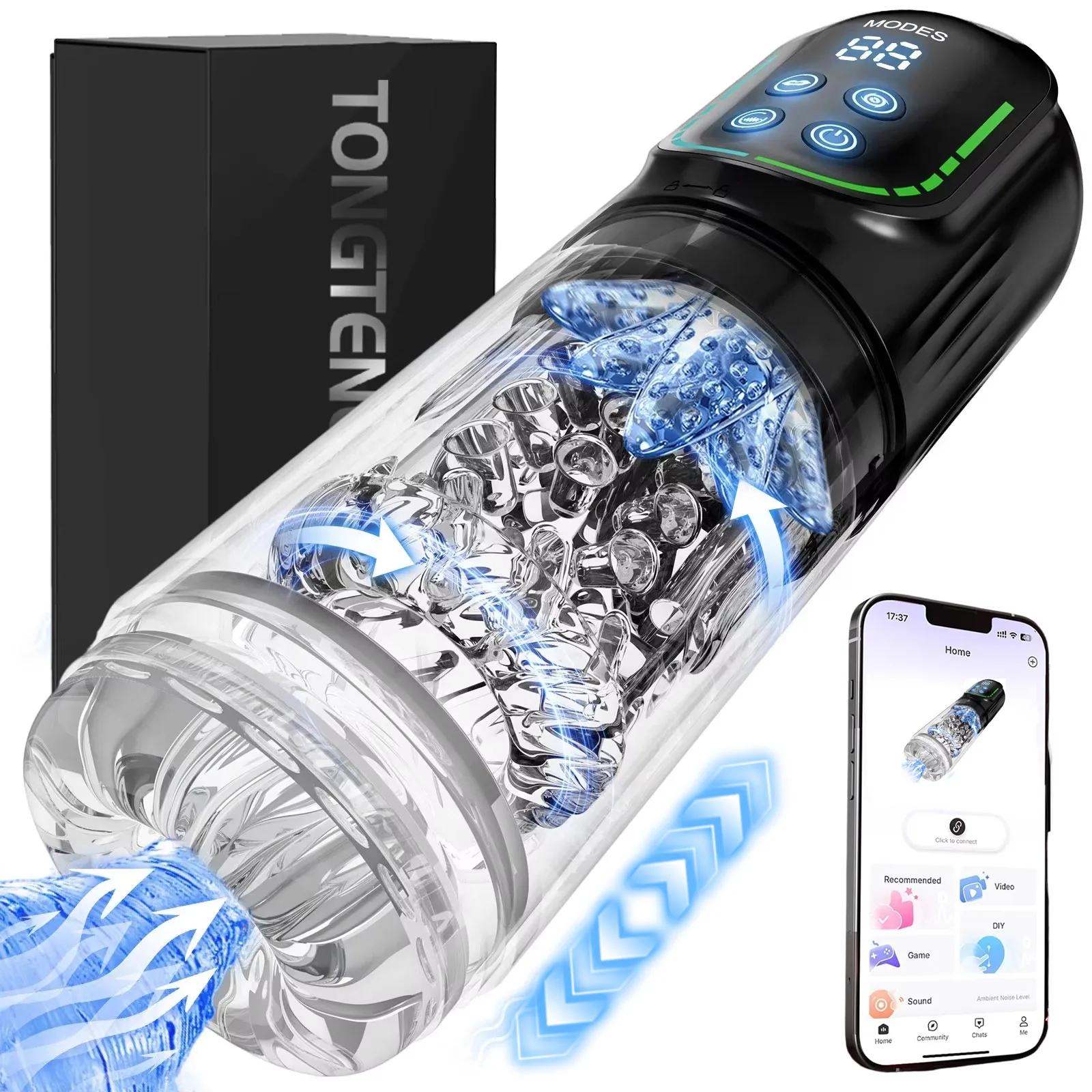 Automatinis masturbuotojas su suction ir rotating funkcijomis 100% vandeniui atsparus