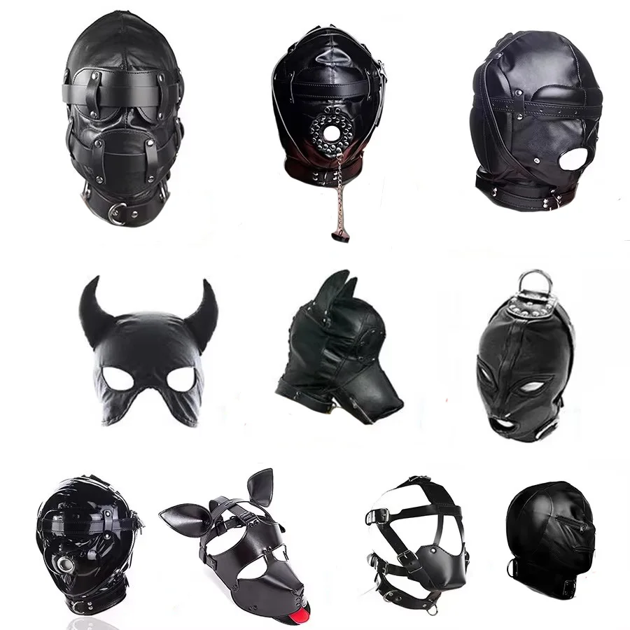 SM Oda Padded Hood Akių Žnyplė su Galvos Dirželiu Kaukes Kamuolys BDSM Bondage Poroms
