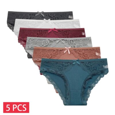 5 PCS/SET New Arrival Low Rise Ladies Sexy Lace Panty Underpants Panties For Women Lingerie Cotton Briefs 1