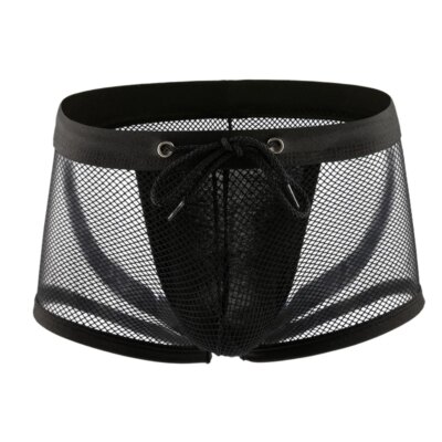 Mens Boxers Shorts Man Jockstrap Underwear Gay Lingeries Bikini Homme Transparent Mesh Panties Solid Breathable Pouch Underpants 1