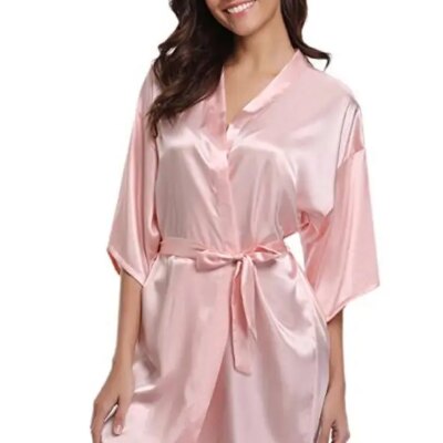 RB032 2018 New Silk Kimono Robe Bathrobe Women Silk Bridesmaid Robes Sexy Navy Blue Robes Satin Robe Ladies Dressing Gowns 1
