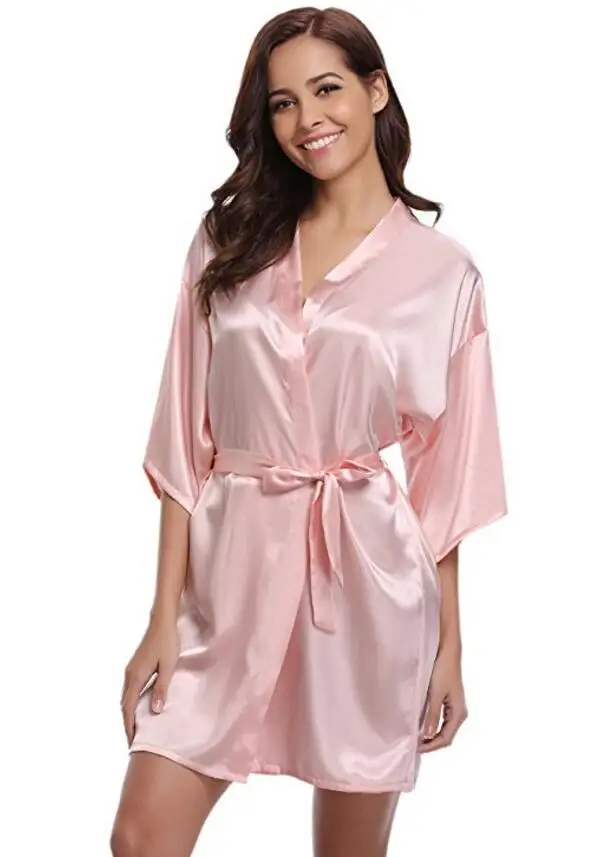 RB032 2018 šilko kimono chalatas moterims mėlyna pižama satyninė suknelė