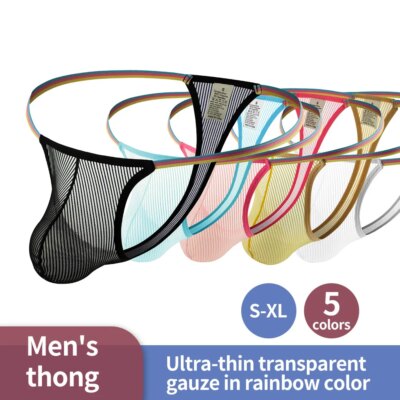 Striped Sheer Mesh Men's Thongs - Lightweight Comfortable Underwear for Intimate Moments & Daily Casual Wear 1