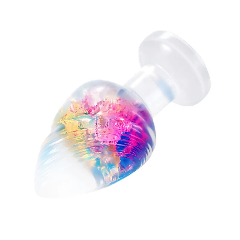 Skystas silikonas analinis masažo įtvaras Rainbow Jelly minkštas ir lengvai valomas
