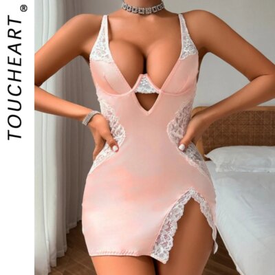 Toucheart Lingeries Sexy Hot Slim Sexy Hollow Suspender Underwear Underwear Two-piece Set Sexy Plunge Lace Lingerie To Catch Set 1