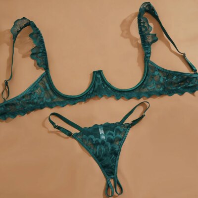 Toucheart 2 Piece Set Sexy Interesting Underwear Set for Women Solid Color Lace Mesh See-through Bra Exotic Sexy Lingerie Set 1