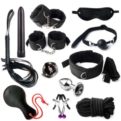 Erotic BDSM Kits for Couples - Sex Bondage Set with Handcuffs Gag Whip Nipple Clamps Anal Butt Plug Tail - Adult Toys for Women 1