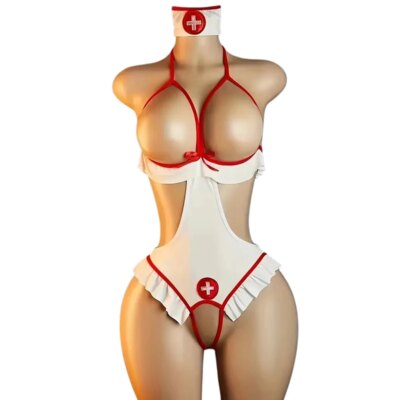 Sexy Nurse Halloween Costume for Women Adult Exotic Role Play Lingerie Set 1